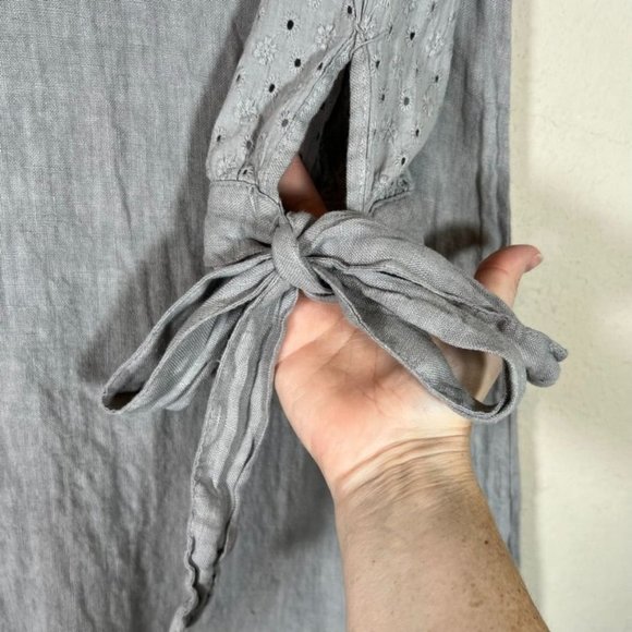 Francesca Bettini Linen Dress Medium Shift Baby Doll Gray Eyelet Flaw - Picture 5 of 10